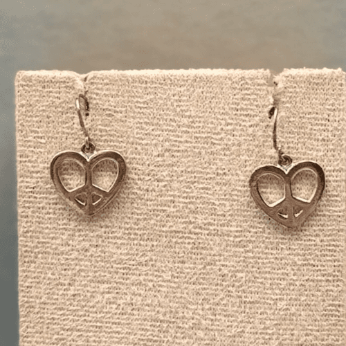 Vintage Silver-Tone Heart Peace Sign Earrings Boho Hippie Y2K Dangles