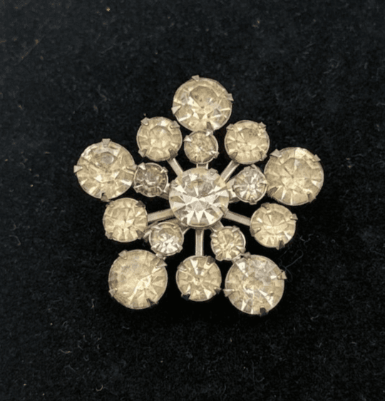 Vintage Clear Rhinestone Snowflake Brooch Silver-Tone Winter Sparkle Pin