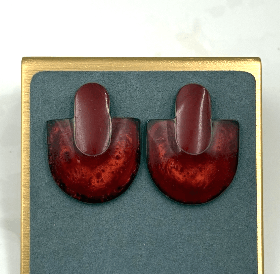 Vintage Womens Red Marbled Resin Geometric Half-Moon Fashion Jewelry Earrings