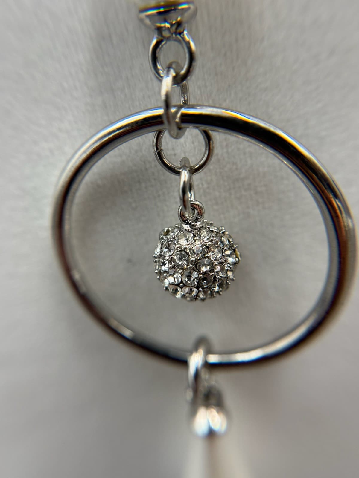 Vintage VTG Silver Tone Nacklace Open Ring Pendent Faux Pearls Rhinestone Snake - Thumbnail 11