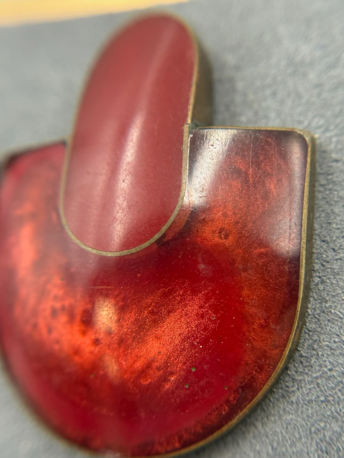 Vintage Womens Red Marbled Resin Geometric Half-Moon Fashion Jewelry Earrings - Thumbnail 5