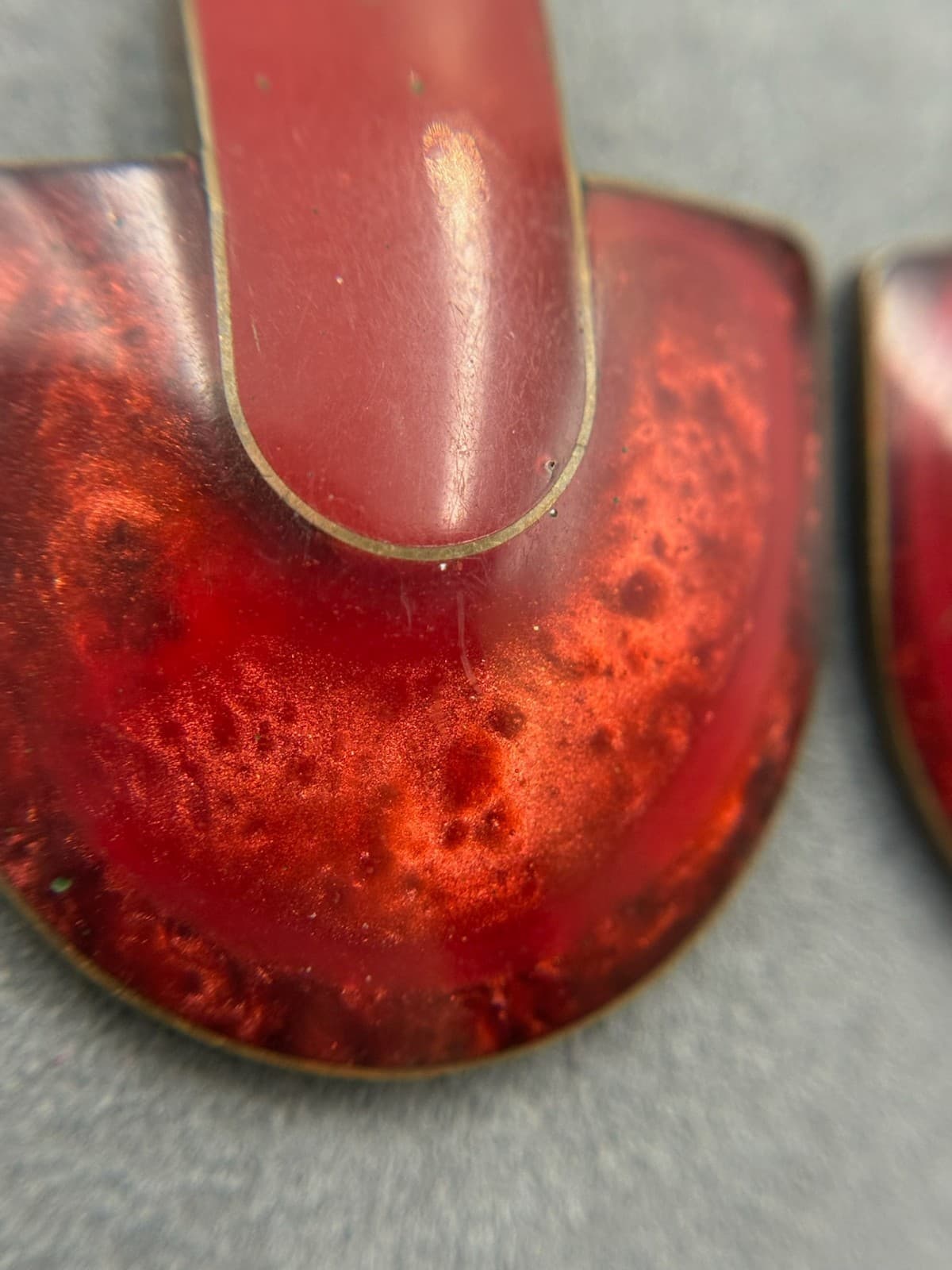 Vintage Womens Red Marbled Resin Geometric Half-Moon Fashion Jewelry Earrings - Thumbnail 4