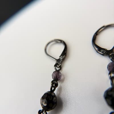 Vintage Faceted Gray Modern Classic Leverback Beaded Teardrop Dangle Earrings - Thumbnail 12