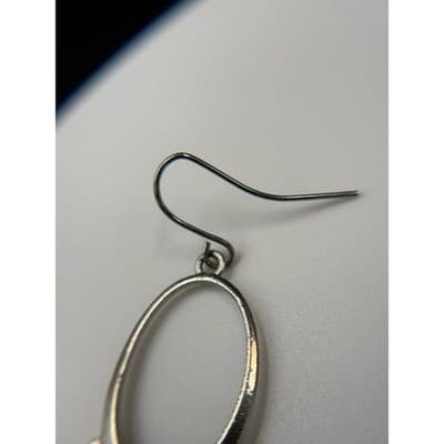 Vintage Victorian Revival Silver Tone Black Faceted Bead Dangle Hoop Chandelier - Thumbnail 9