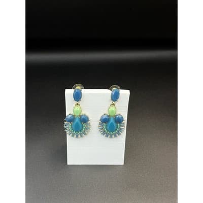 Vintage Beaded Stone Teardrop Gold Tone Chic Boho Stud Drop Chandelier Earrings - Thumbnail 8