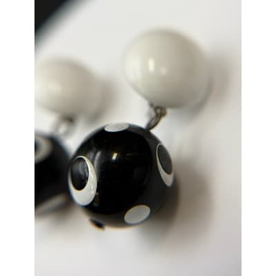 Vintage Contemporary Drop Black White Polka Dot Beaded Fashion Round Stud - Thumbnail 8