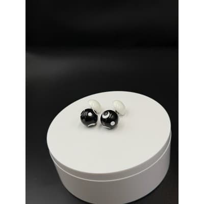 Vintage Contemporary Drop Black White Polka Dot Beaded Fashion Round Stud - Thumbnail 7