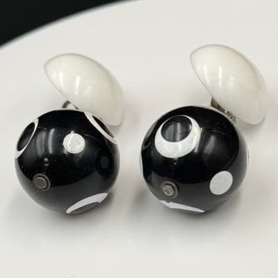 Vintage Contemporary Drop Black White Polka Dot Beaded Fashion Round Stud