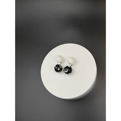 Vintage Contemporary Drop Black White Polka Dot Beaded Fashion Round Stud - Thumbnail 6