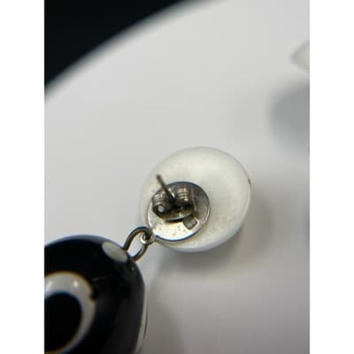 Vintage Contemporary Drop Black White Polka Dot Beaded Fashion Round Stud - Thumbnail 9