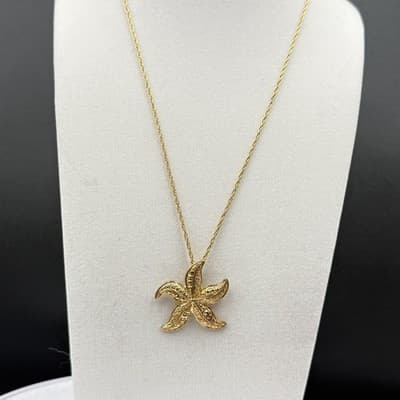 Vintage Gold-Tone Starfish Pendant Necklace Coastal Beachy Charm - Thumbnail 10