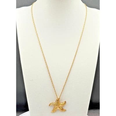 Vintage Gold-Tone Starfish Pendant Necklace Coastal Beachy Charm - Thumbnail 3