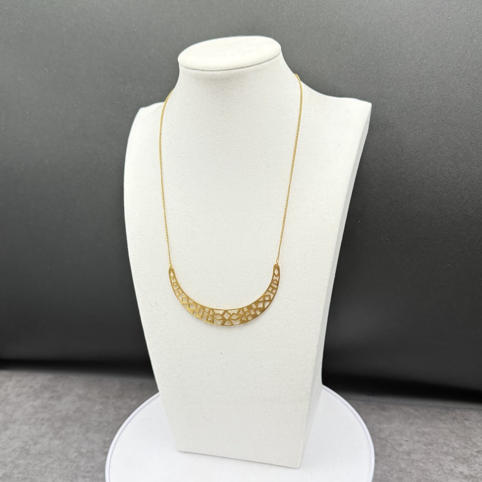 Vintage Gold-Tone Cutout Crescent Necklace Boho Geometric Pendant
