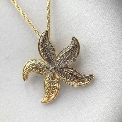 Vintage Gold-Tone Starfish Pendant Necklace Coastal Beachy Charm - Thumbnail 2