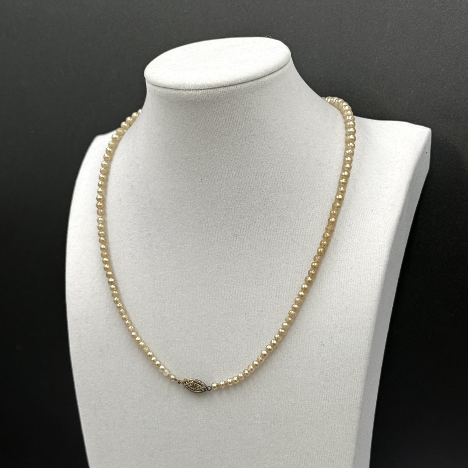 Vintage Cream Faux Pearl Round Bead Necklace Filigree Clasp Elegant