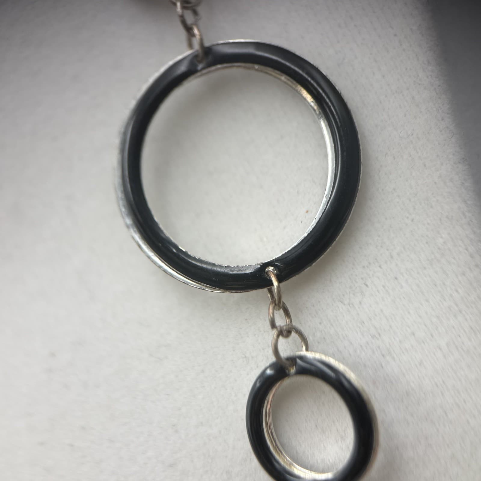 Vintage Silver Black Enamel Open Circle Necklace Modern Minimalist Chic - Thumbnail 5