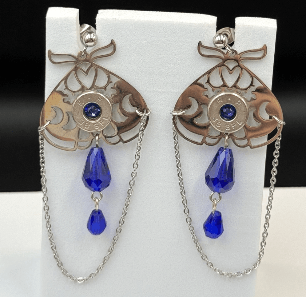 Vintage Womens silver Tone Chain Blue Beaded Fashion Dangle/Drop Earrings