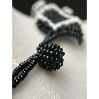 Vintage Black White Seed Bead Multi-Strand Necklace Tribal Boho Statement - Thumbnail 13