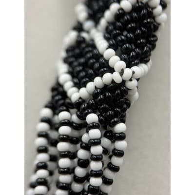 Vintage Black White Seed Bead Multi-Strand Necklace Tribal Boho Statement - Thumbnail 11