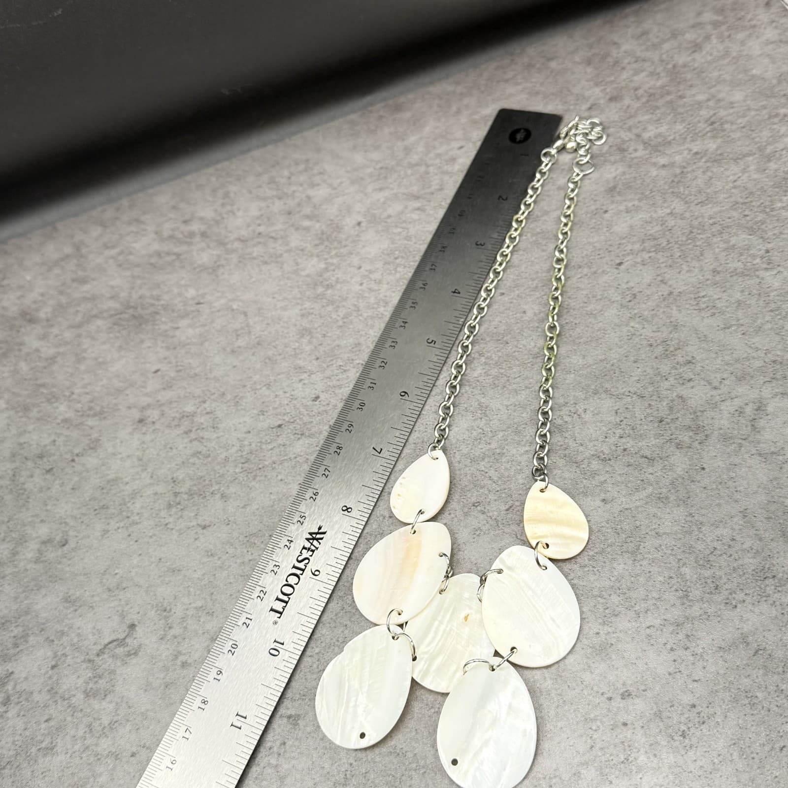 Vintage Cream Mother of Pearl Teardrop Bib Necklace Boho Statement - Thumbnail 15