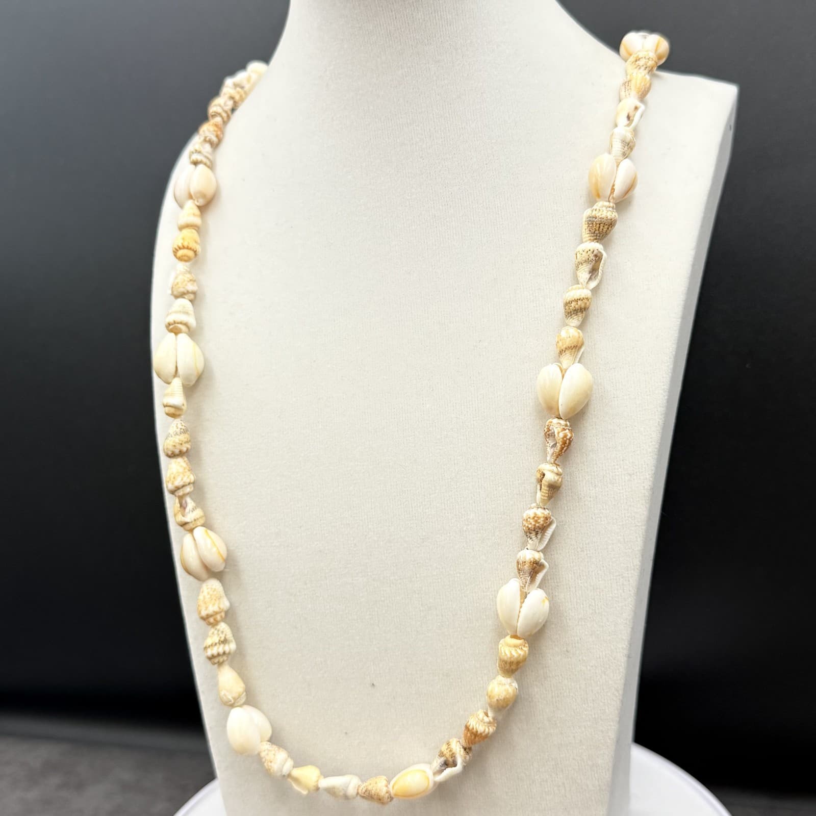 Vintage Cream Natural Shell Mixed Bead Necklace Beach Boho Surfer Style - Thumbnail 4