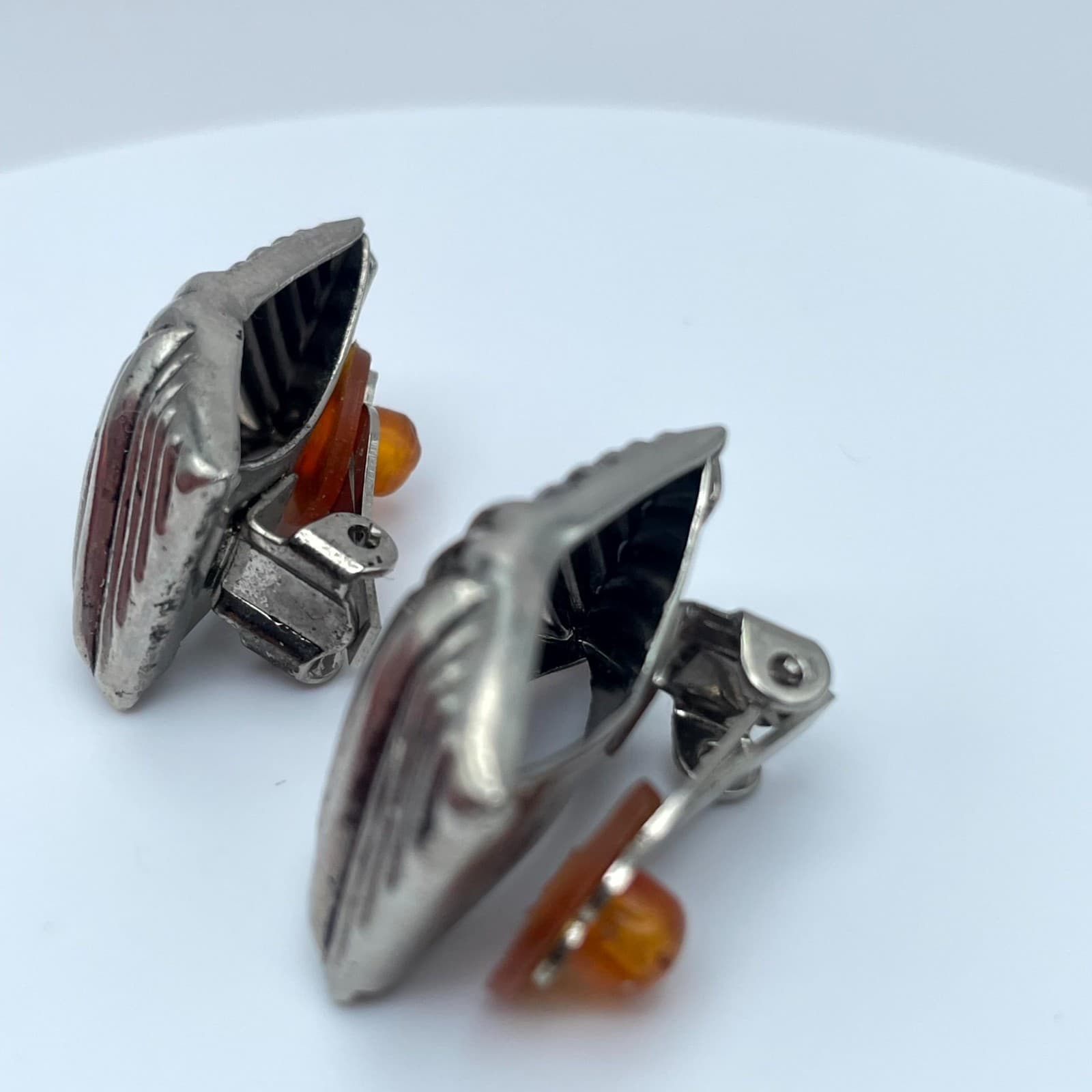 Vintage Silver-Tone Square Shaped Textured Engraved Metal Stud Clip-On Earrings - Thumbnail 9
