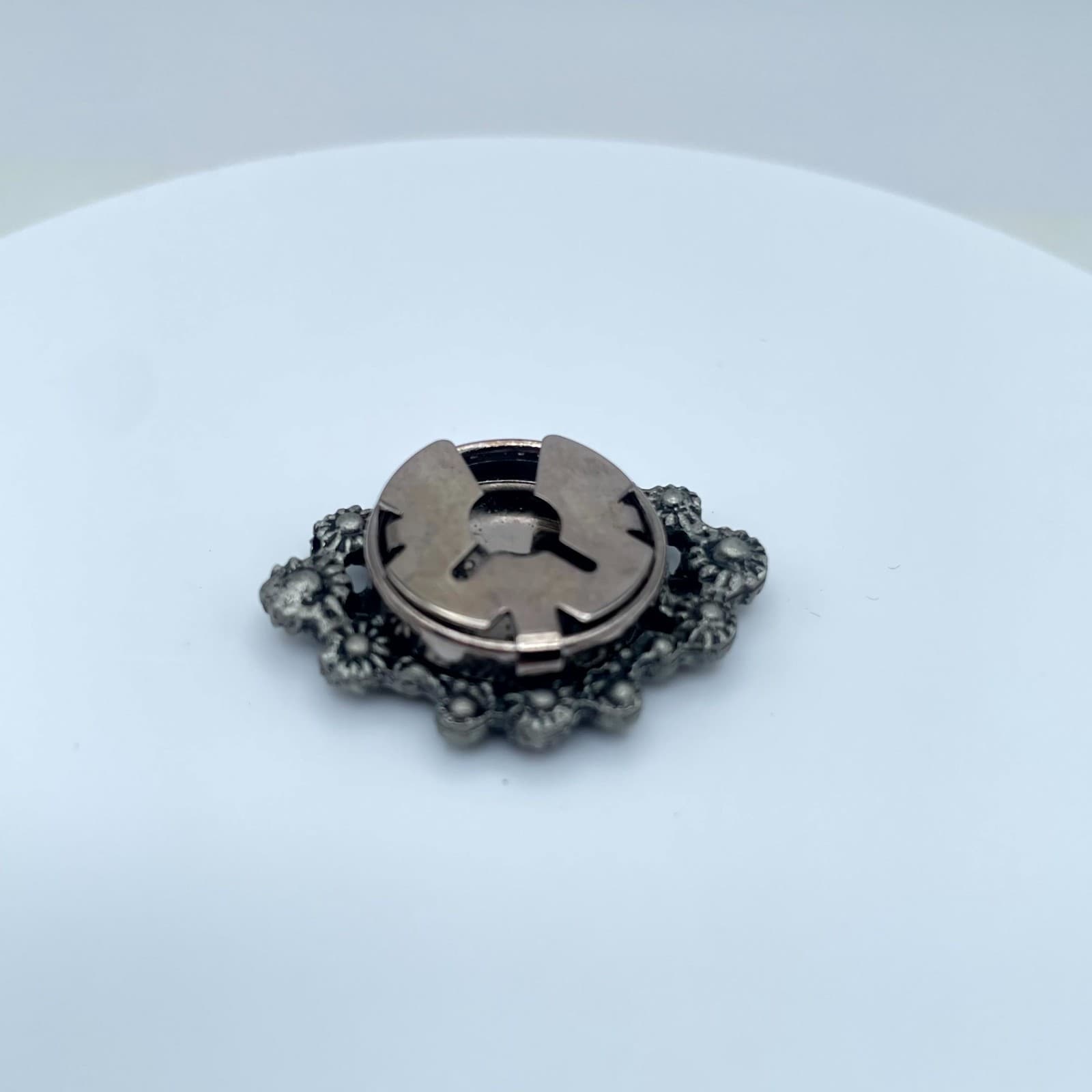 Vintage Ornate Silver-Tone Inlay Enamel Aqua Rhinestone Embellished Button Cover - Thumbnail 4