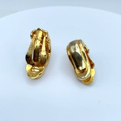 Vintage Gold-Tone Classic Fashion Hollow Pierced Ladies J-Hoop Clip-On Earrings - Thumbnail 2