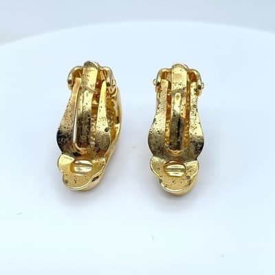 Vintage Gold-Tone Classic Fashion Hollow Pierced Ladies J-Hoop Clip-On Earrings - Thumbnail 3