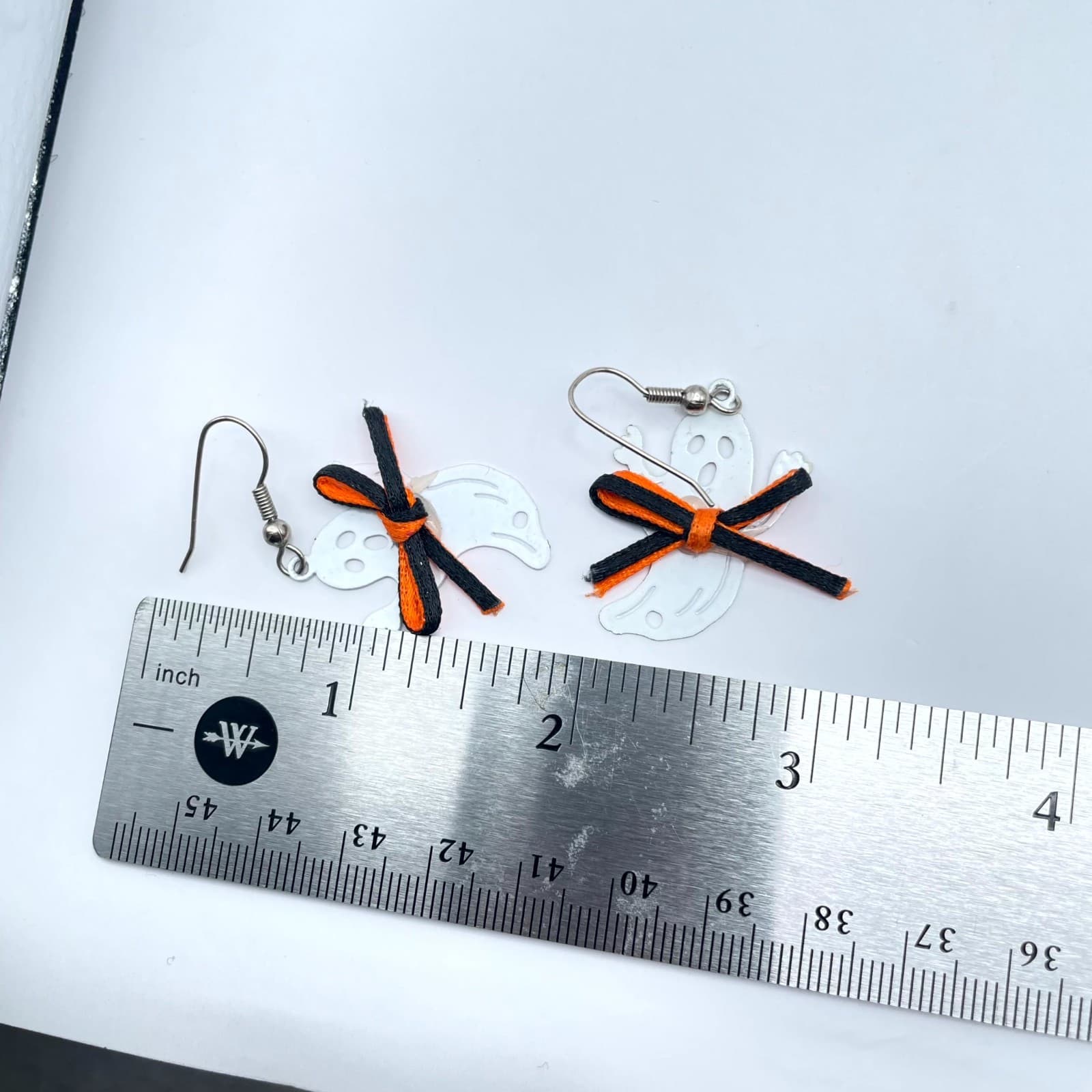 Whimsical Silver-Tone Spooky-Cute Motif Bow Detail Dangle French Hook Earrings - Thumbnail 2