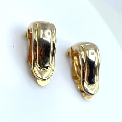 Vintage Gold-Tone Classic Fashion Hollow Pierced Ladies J-Hoop Clip-On Earrings