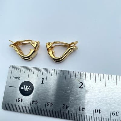Vintage Gold-Tone Classic Fashion Hollow Pierced Ladies J-Hoop Clip-On Earrings - Thumbnail 10