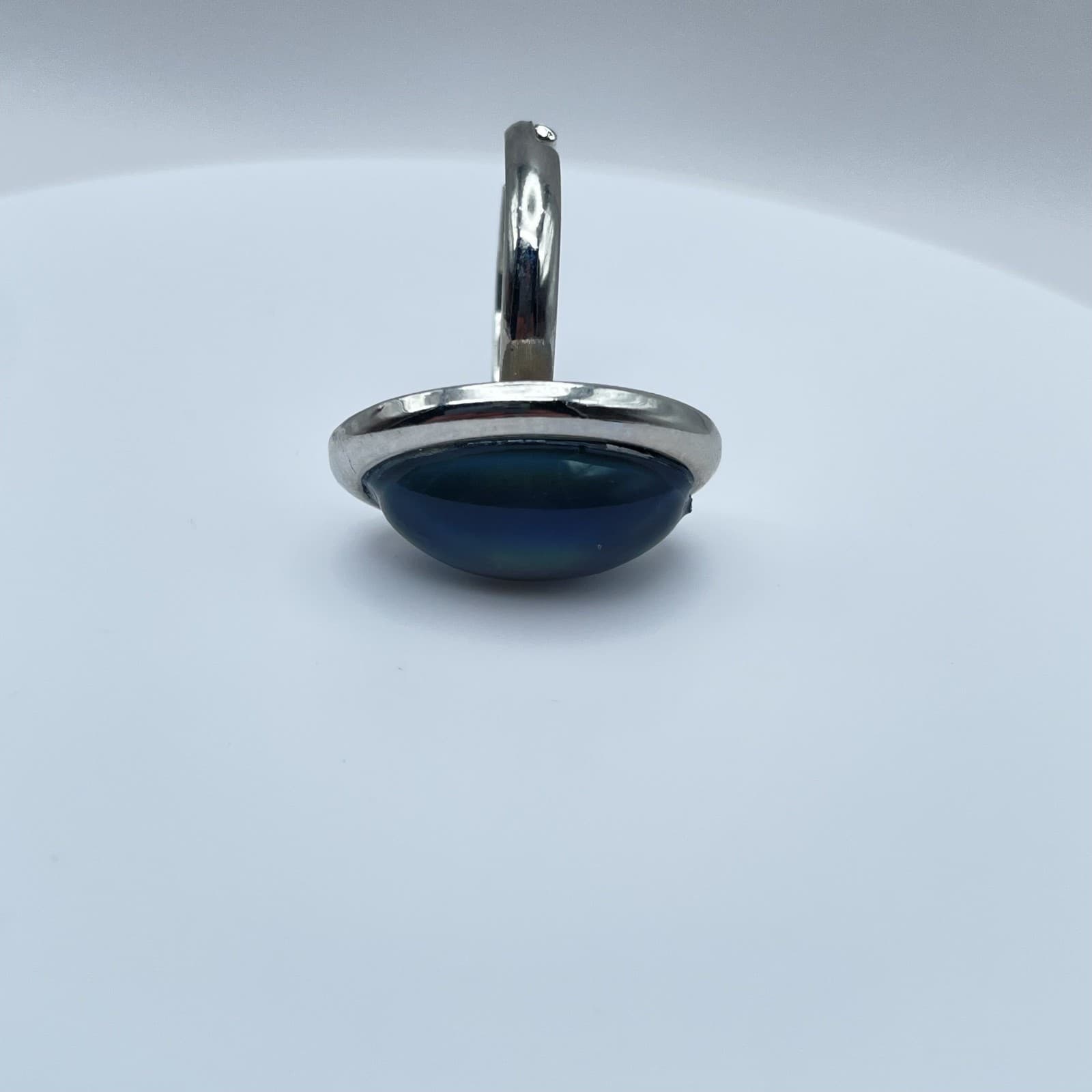 Vintage Style Mood Ring Color Changing Oval Stone Silver Tone Size 7