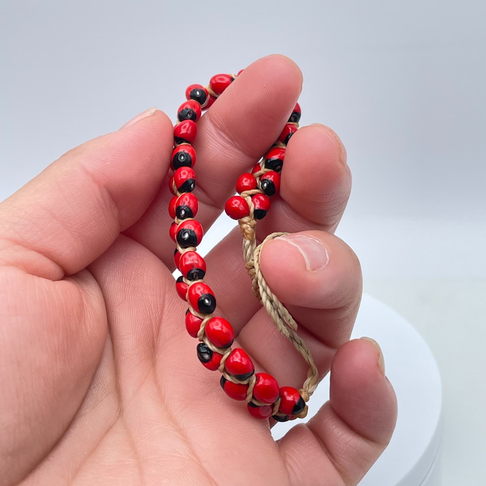 Vintage Y2K Red Black Seed Bead Bracelet Adjustable Macrame Boho Bracelet - Thumbnail 6