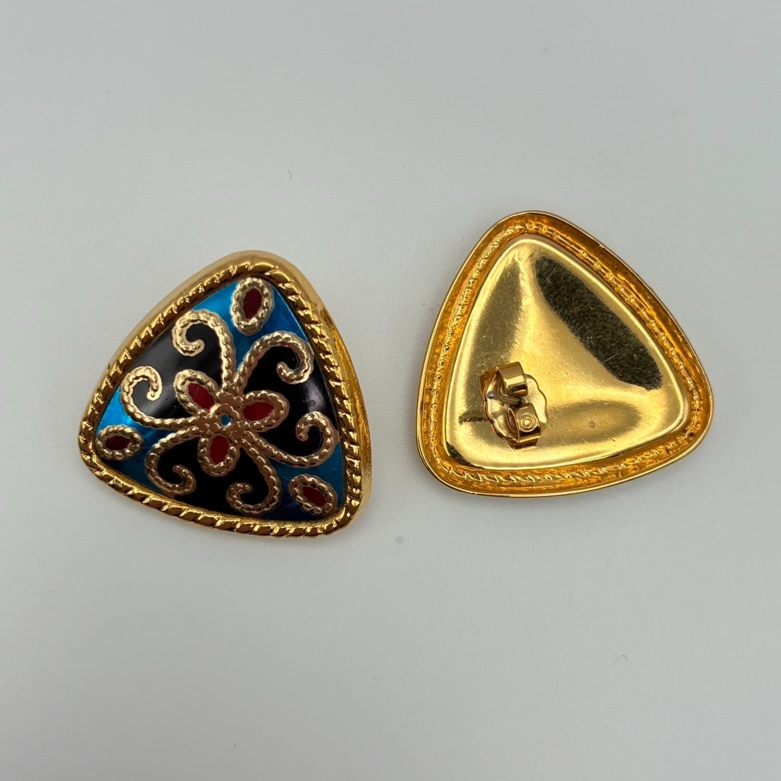 Vintage 90s Gold Tone Triangle Stud Earrings Statement Boho Women's Jewelry - Thumbnail 8