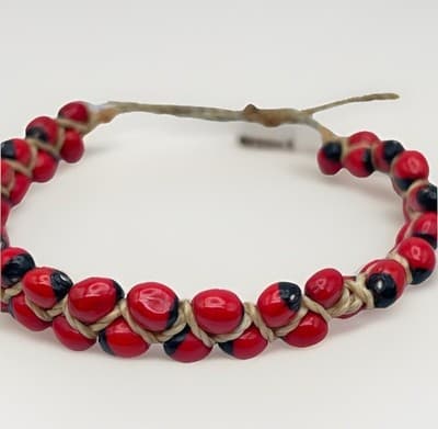 Vintage Y2K Red Black Seed Bead Bracelet Adjustable Macrame Boho Bracelet - Thumbnail 2