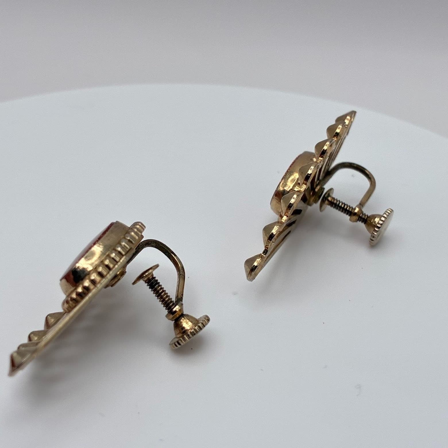 Vintage 60s Goldstone Aventurine Glass Sunburst Fan Earrings Mid-Century Jewelry - Thumbnail 7