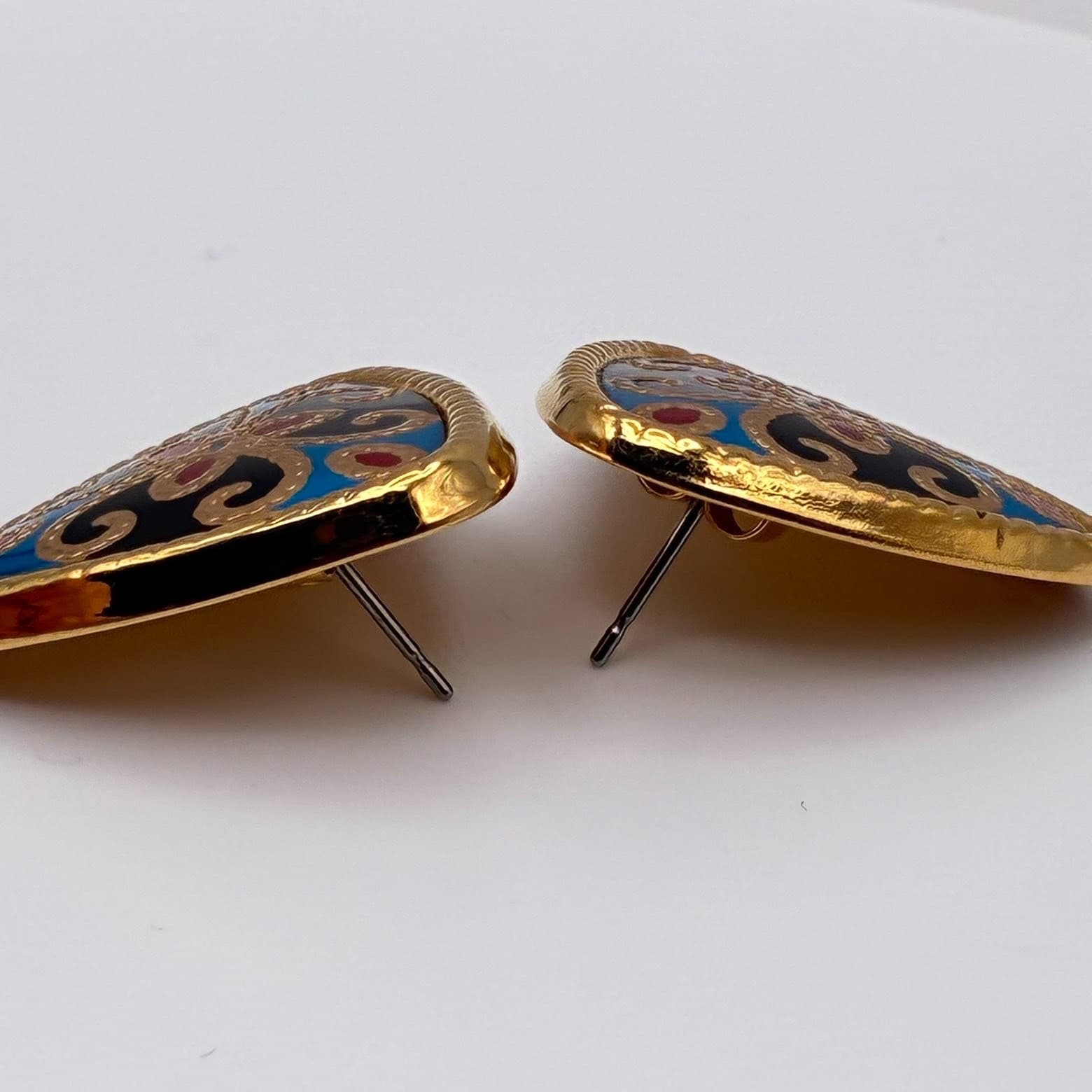Vintage 90s Gold Tone Triangle Stud Earrings Statement Boho Women's Jewelry - Thumbnail 7