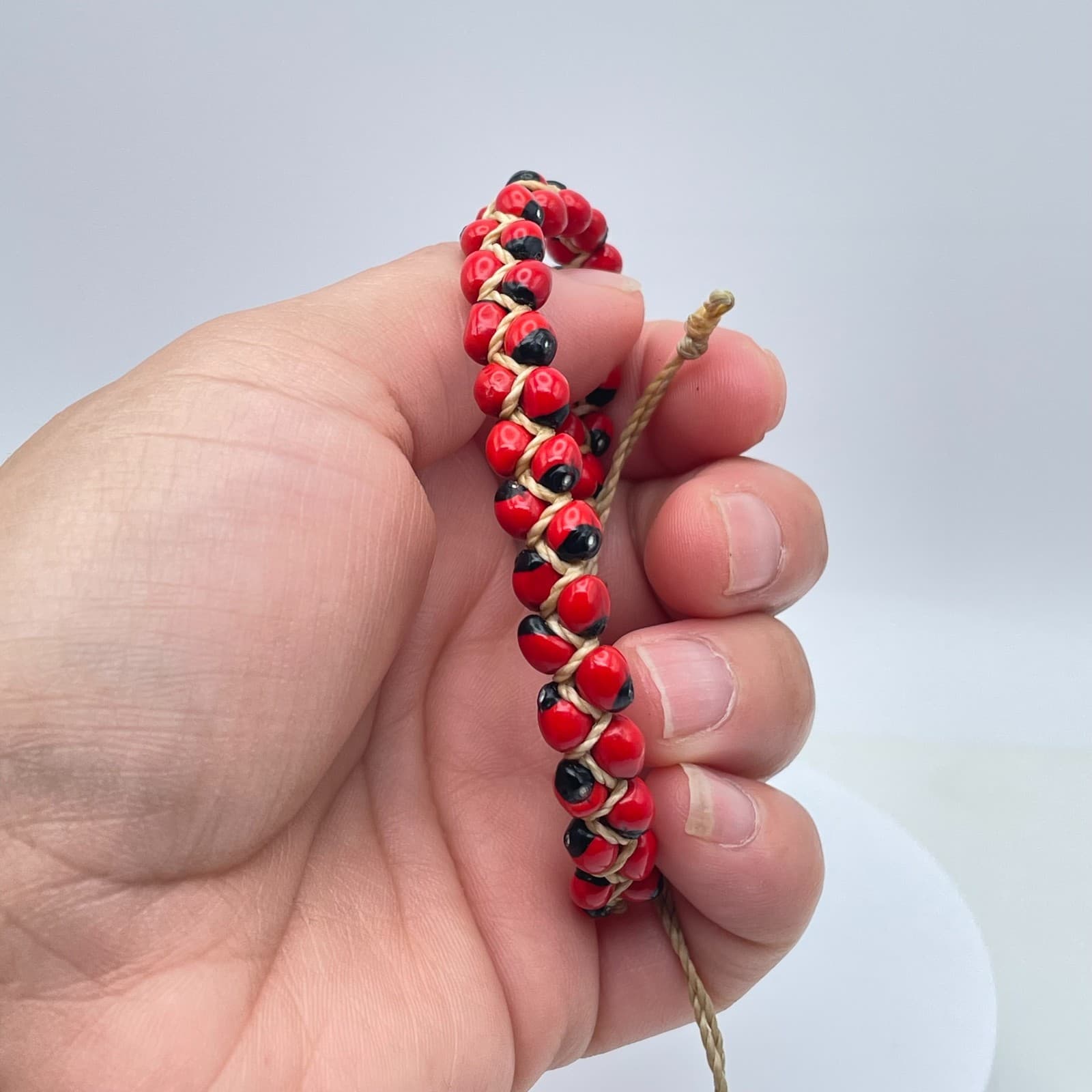 Vintage Y2K Red Black Seed Bead Bracelet Adjustable Macrame Boho Bracelet - Thumbnail 8