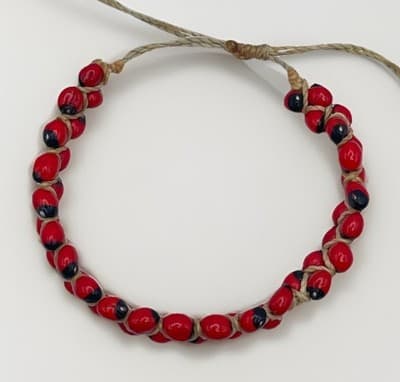 Vintage Y2K Red Black Seed Bead Bracelet Adjustable Macrame Boho Bracelet