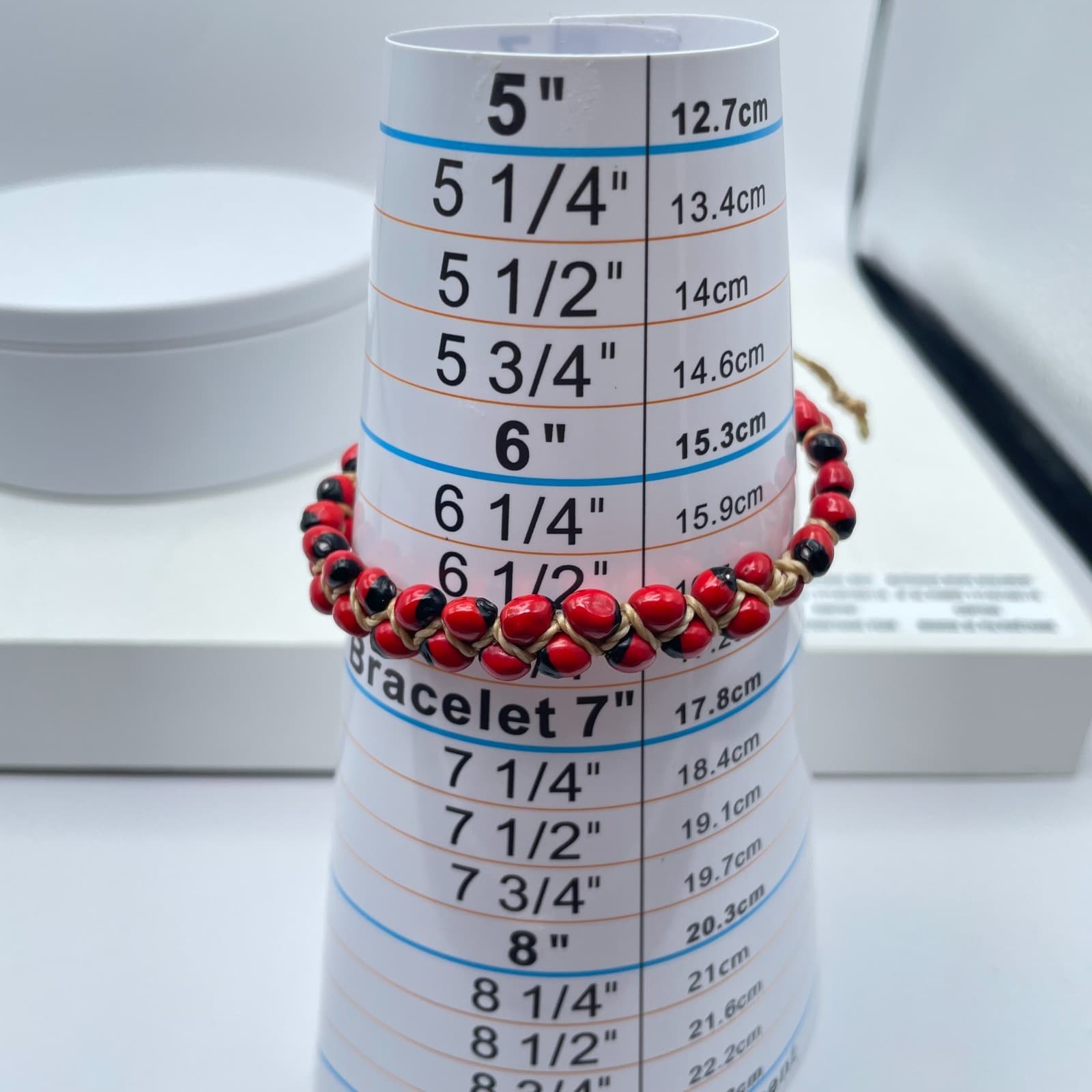 Vintage Y2K Red Black Seed Bead Bracelet Adjustable Macrame Boho Bracelet - Thumbnail 9