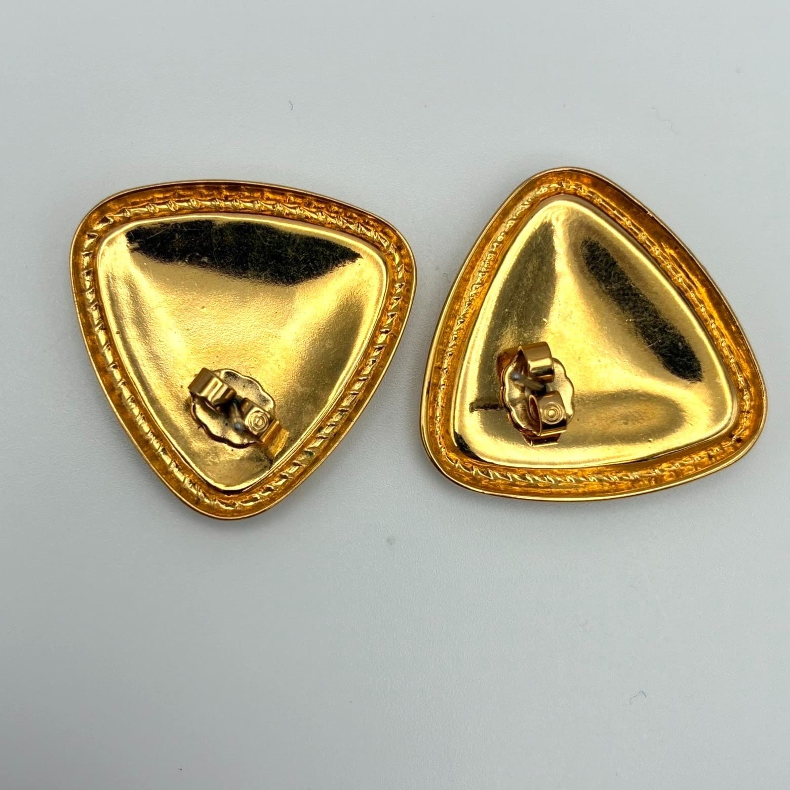 Vintage 90s Gold Tone Triangle Stud Earrings Statement Boho Women's Jewelry - Thumbnail 9