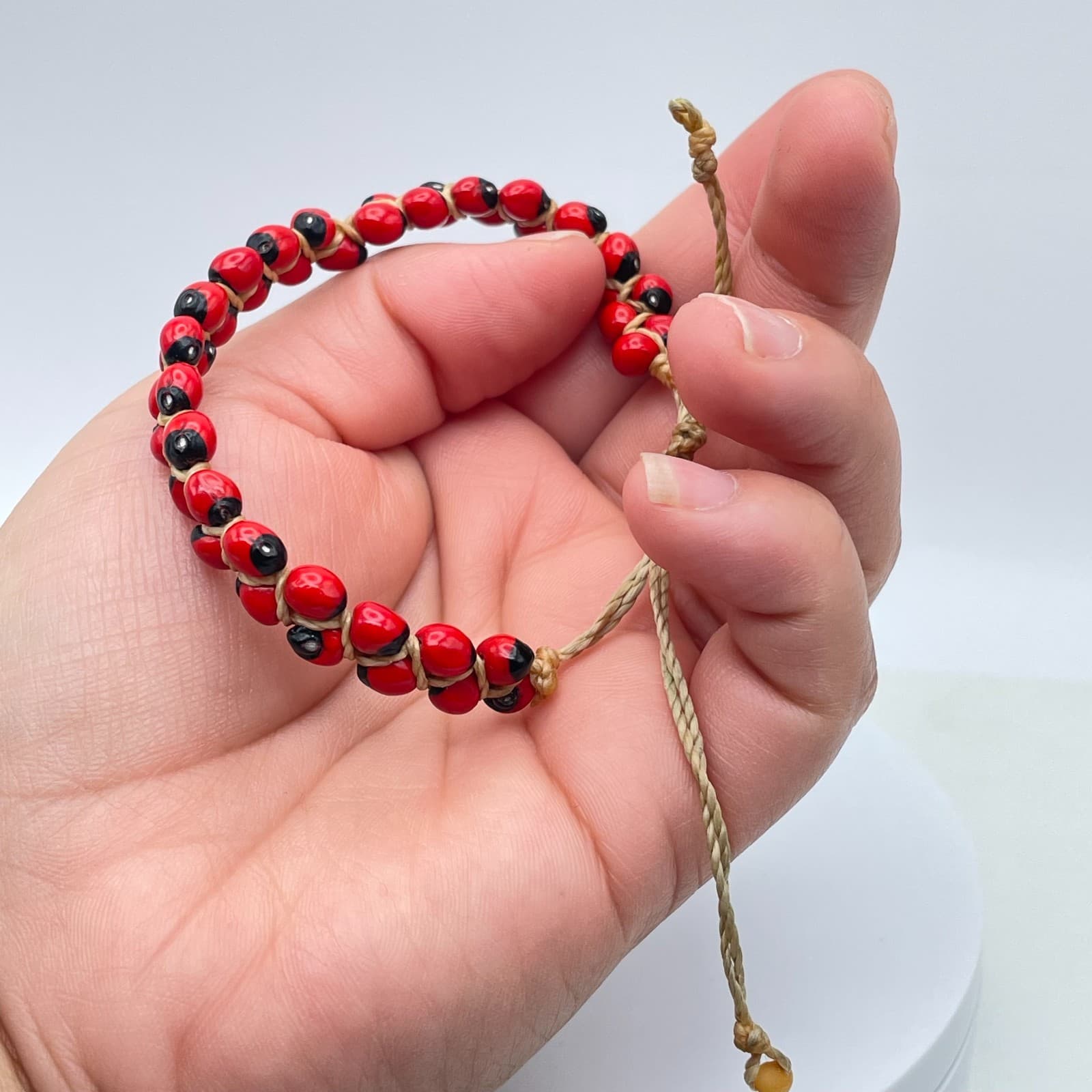 Vintage Y2K Red Black Seed Bead Bracelet Adjustable Macrame Boho Bracelet - Thumbnail 7