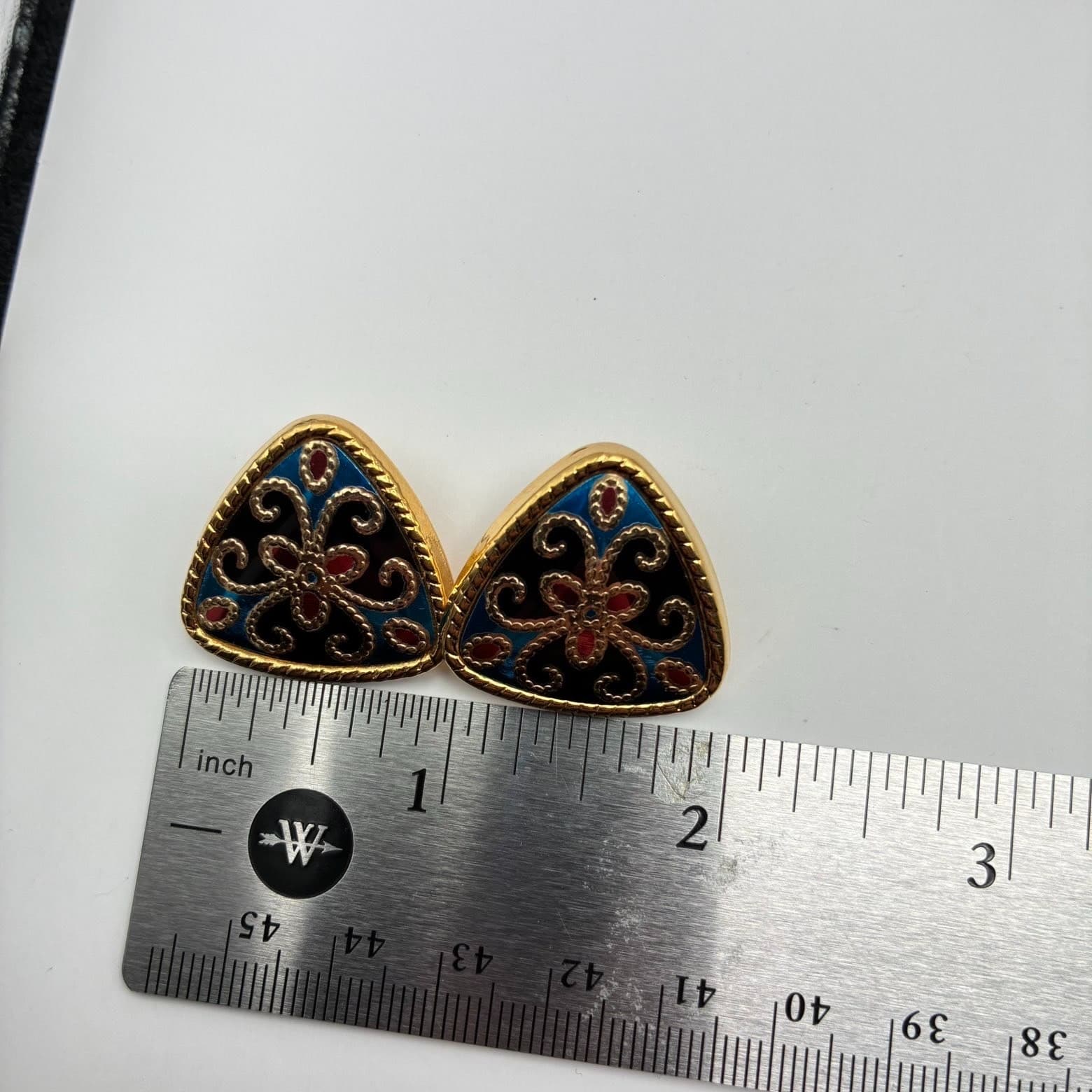 Vintage 90s Gold Tone Triangle Stud Earrings Statement Boho Women's Jewelry - Thumbnail 10