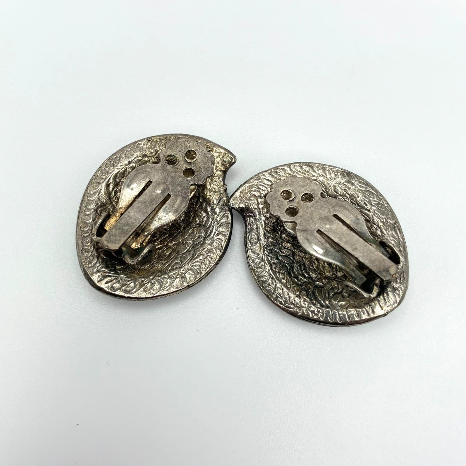 Vintage 80s 90s Black Enamel Silver Tone Earrings Chunky Women's Classic Jewelry - Thumbnail 4
