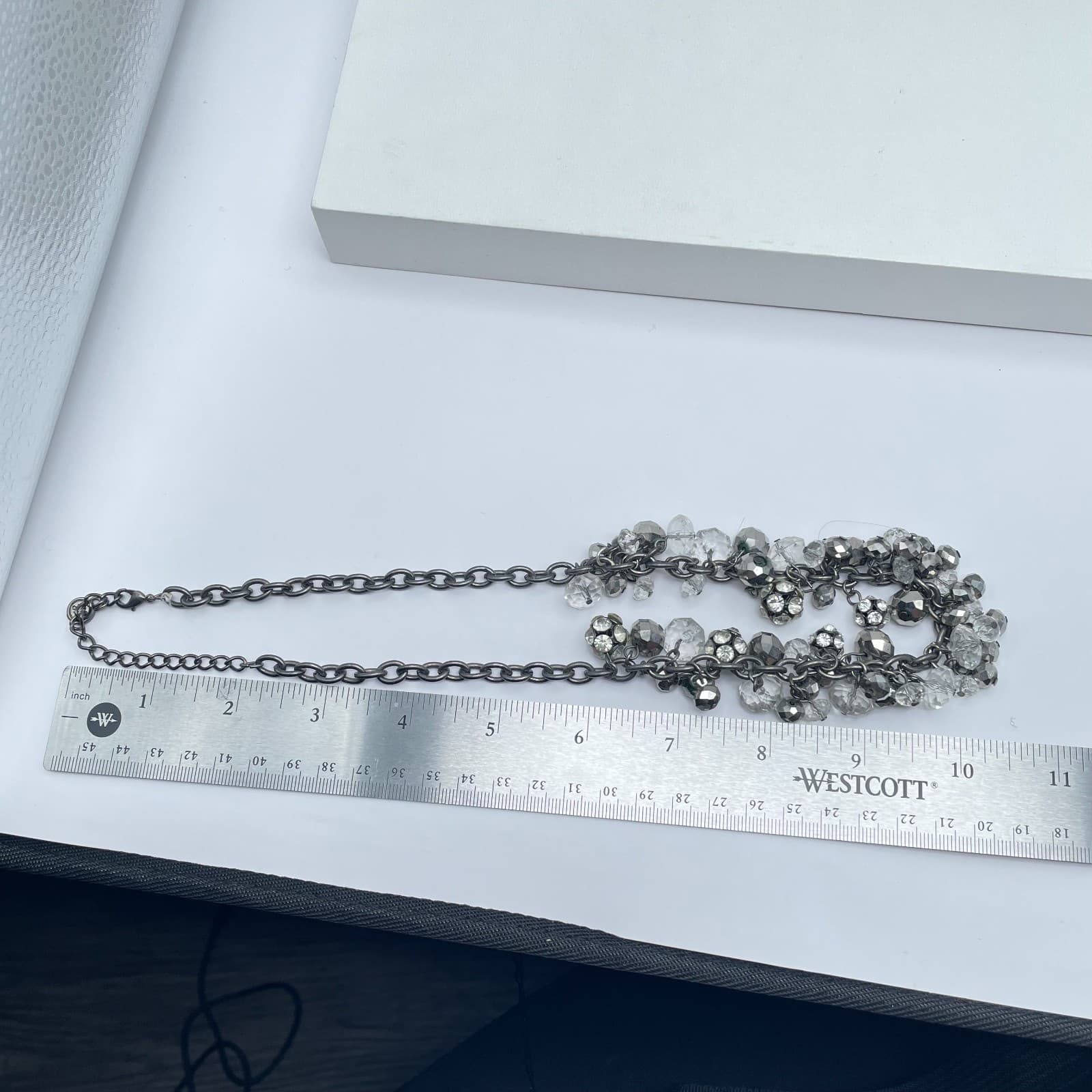 Vera Wang Gunmetal Crystal Charm Necklace Chunky Chain Cluster Statement - Thumbnail 14