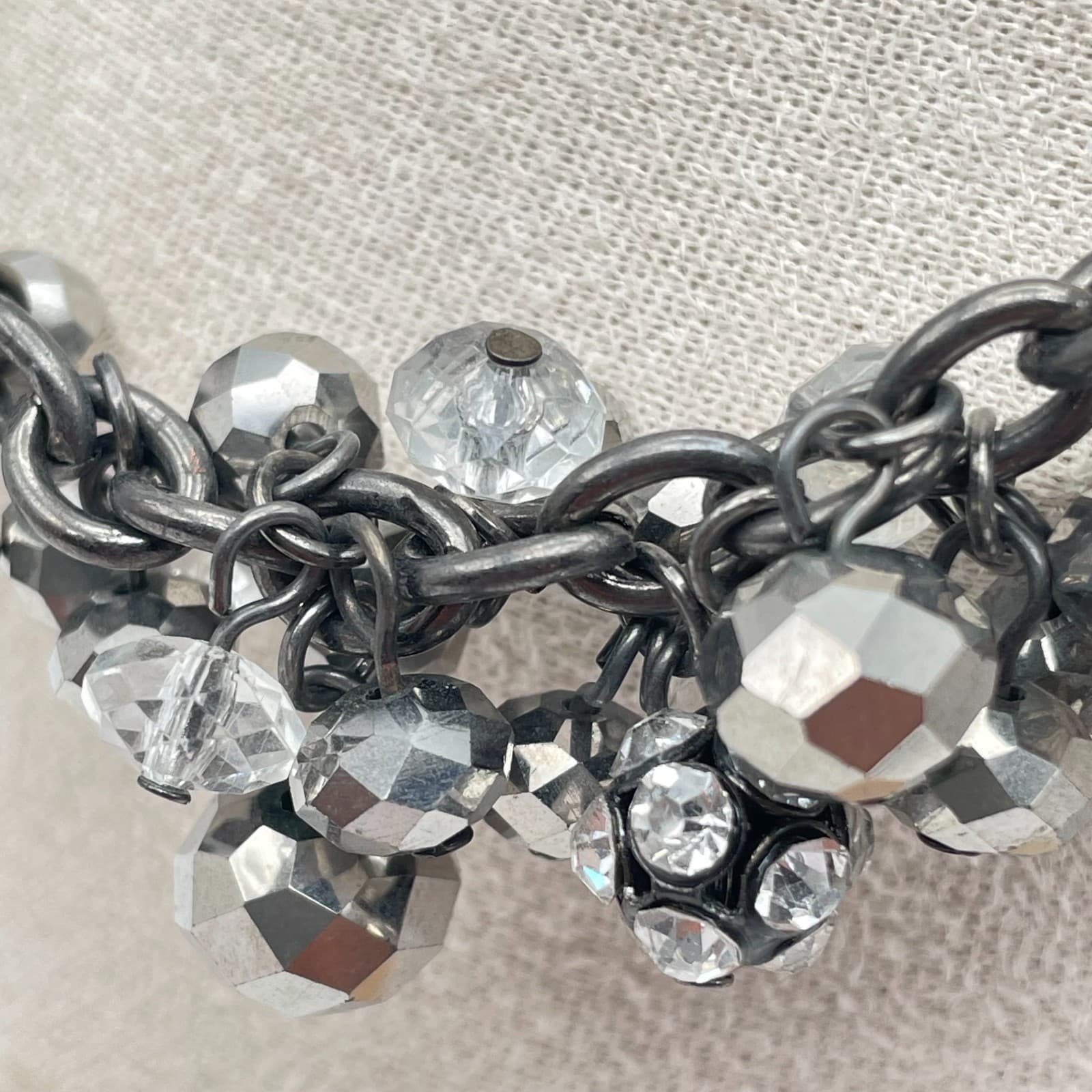 Vera Wang Gunmetal Crystal Charm Necklace Chunky Chain Cluster Statement - Thumbnail 10