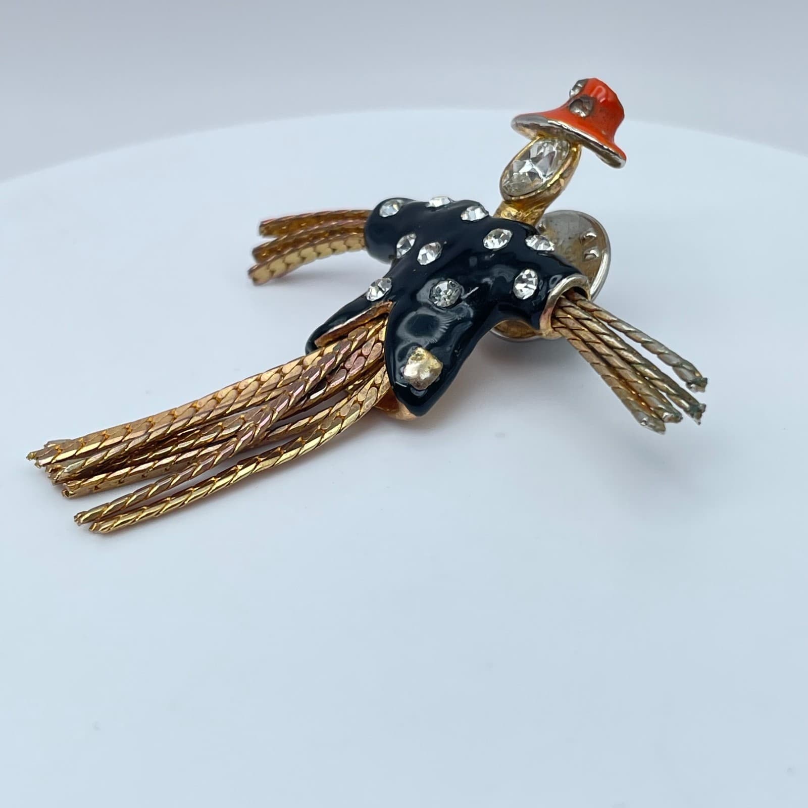 Vintage Y2K Scarecrow Gold Tone Enamel Rhinestone Fall Harvest Lapel Pin Jewelry - Thumbnail 3