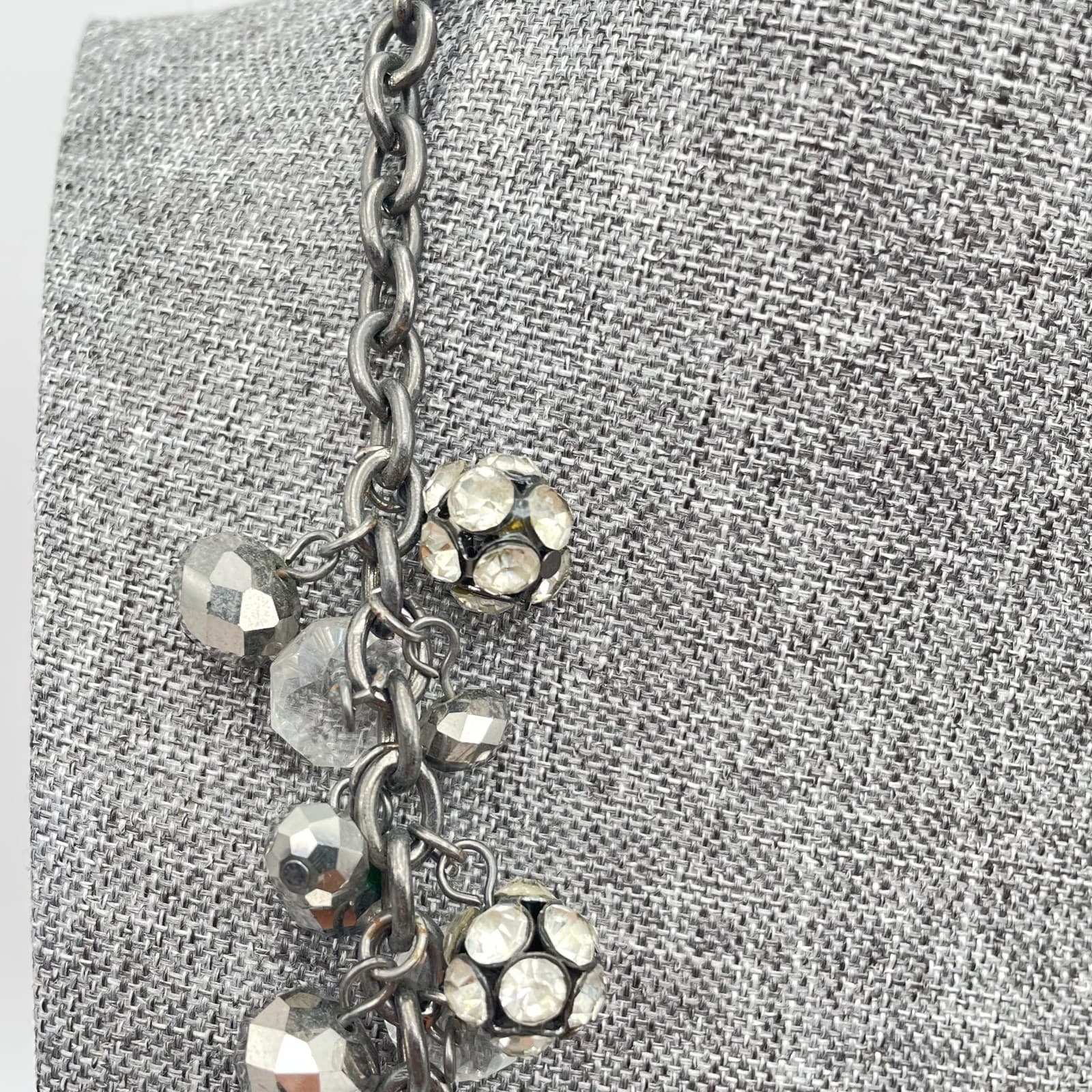 Vera Wang Gunmetal Crystal Charm Necklace Chunky Chain Cluster Statement - Thumbnail 5