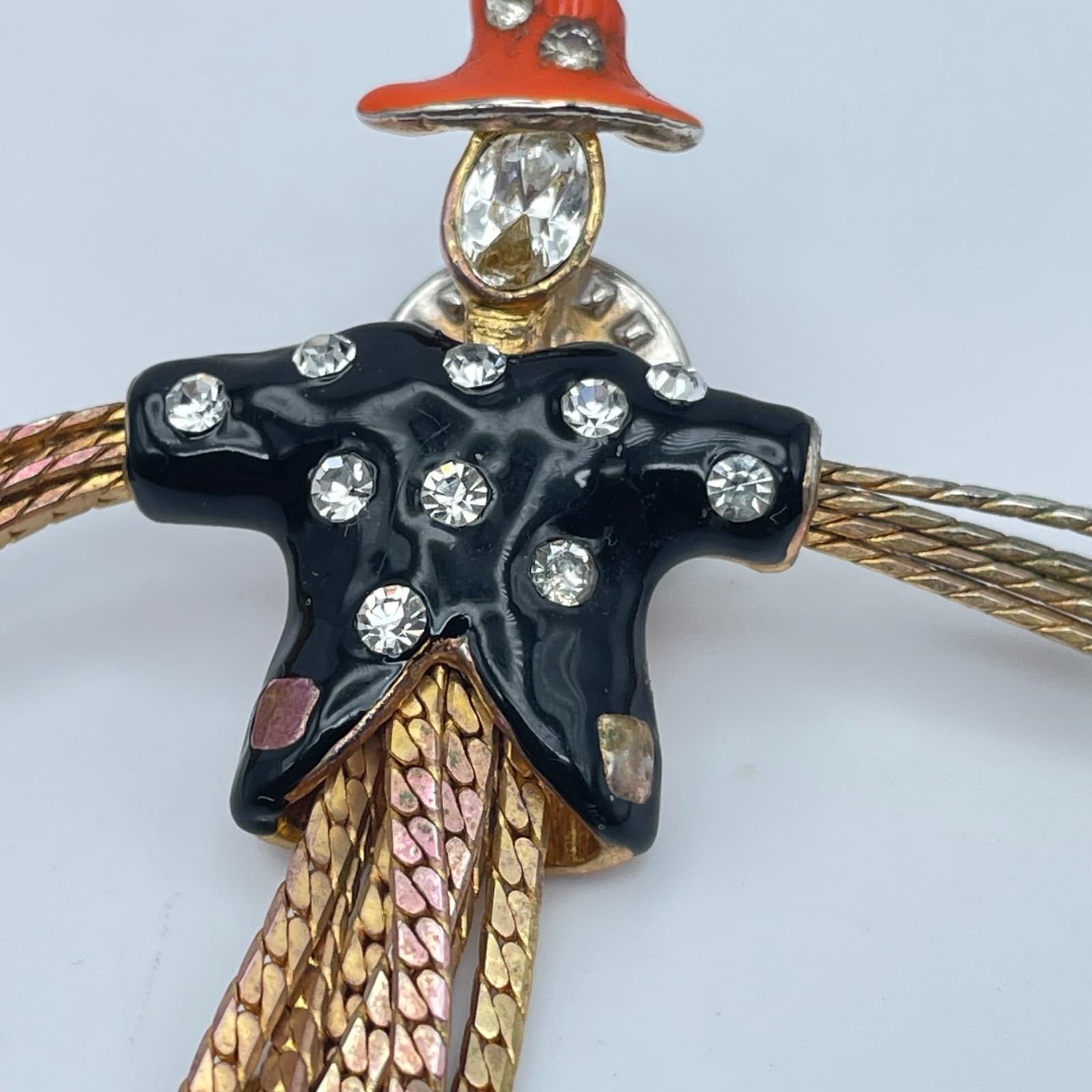 Vintage Y2K Scarecrow Gold Tone Enamel Rhinestone Fall Harvest Lapel Pin Jewelry - Thumbnail 2